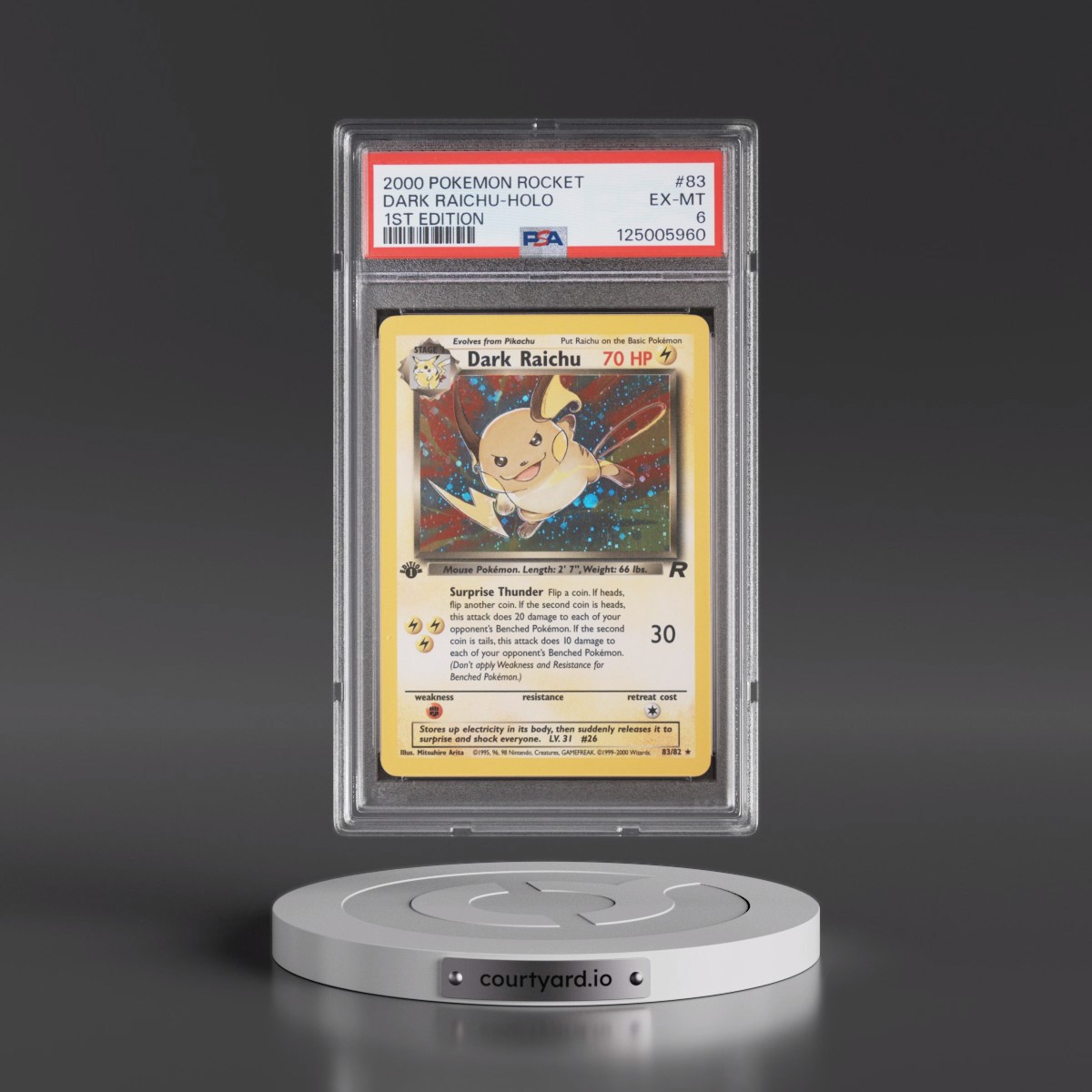 2000 Pokémon Rocket #83 Dark Raichu - 1st Edition Holo (PSA 6 EX-MT)