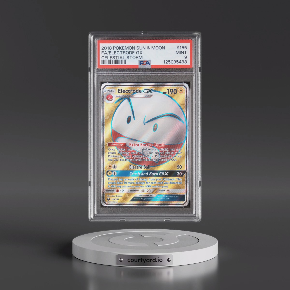 2018 Pokémon Sun & Moon Celestial Storm #155 Electrode GX - Holo Full Art (PSA 9 MINT)