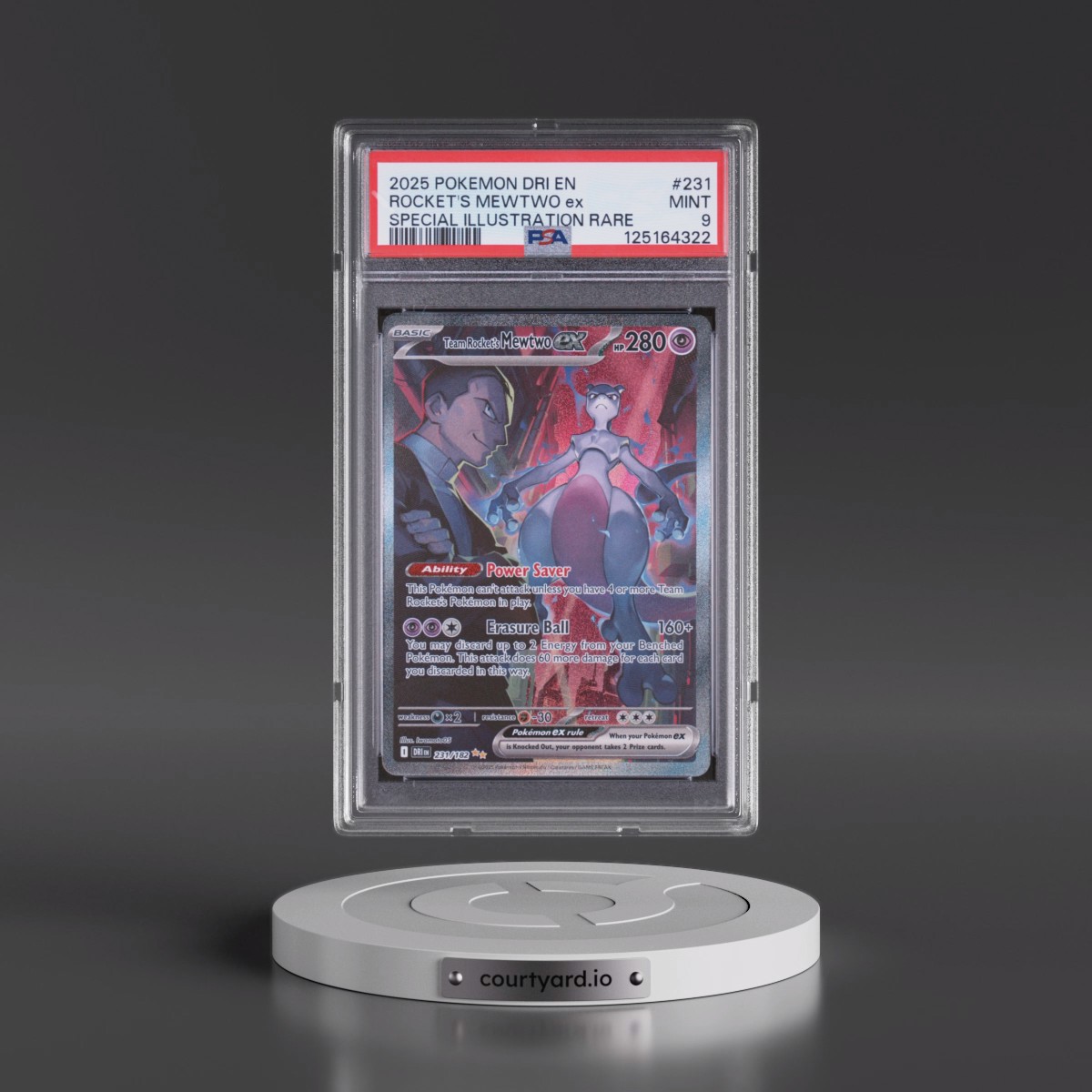 2025 Pokémon Dri EN-Destined Rivals Team Rocket's Mewtwo EX - Holo Special Illustration Rare #231 PSA 9