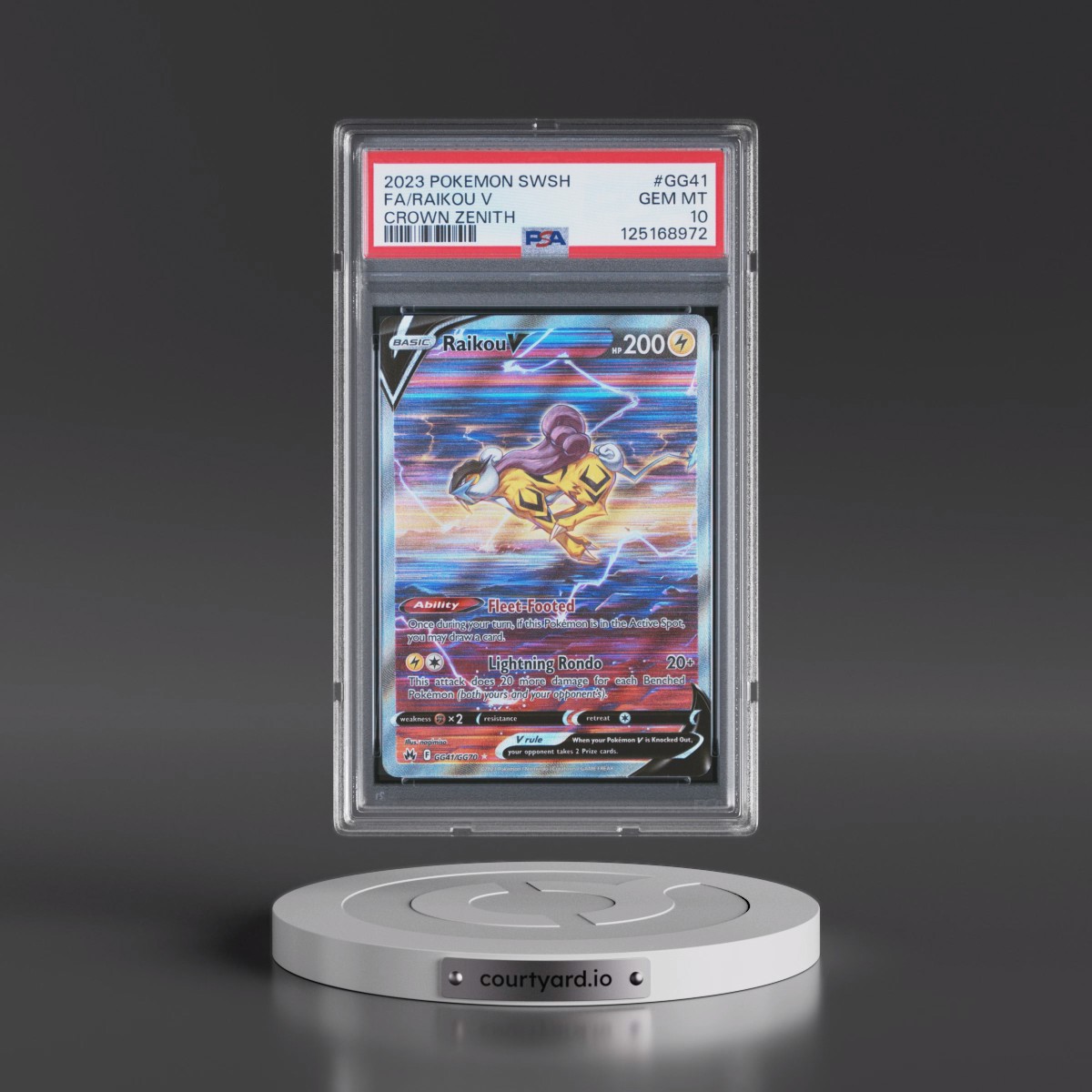 2023 Pokémon Sword and Shield Crown Zenith #GG41 Raikou V - Holo Full Art (PSA 10 GEM MINT)