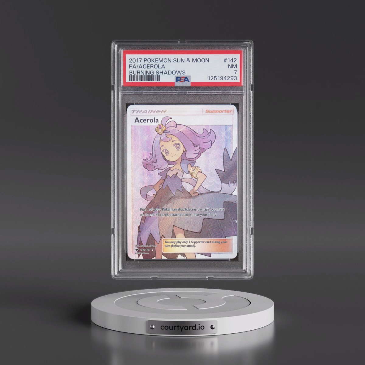 2017 Pokémon Sun & Moon Burning Shadows #142 Acerola - Full Art (PSA 7 NM)