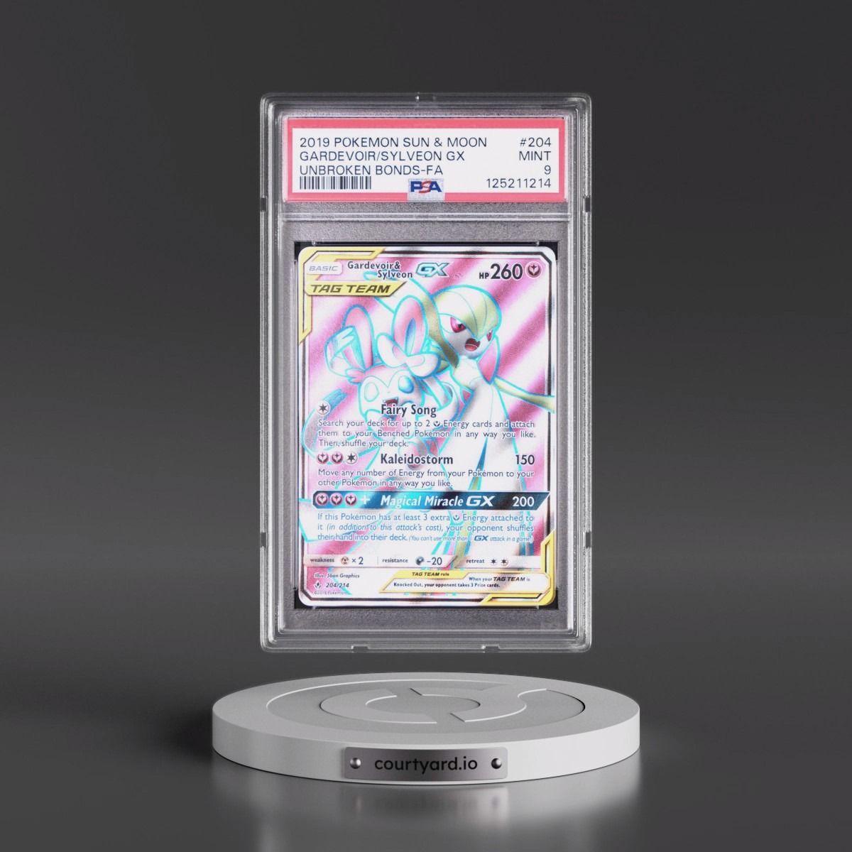 2019 Pokémon Sun & Moon Unbroken Bonds #204 Gardevoir & Sylveon GX - Holo Full Art (PSA 9 MINT)