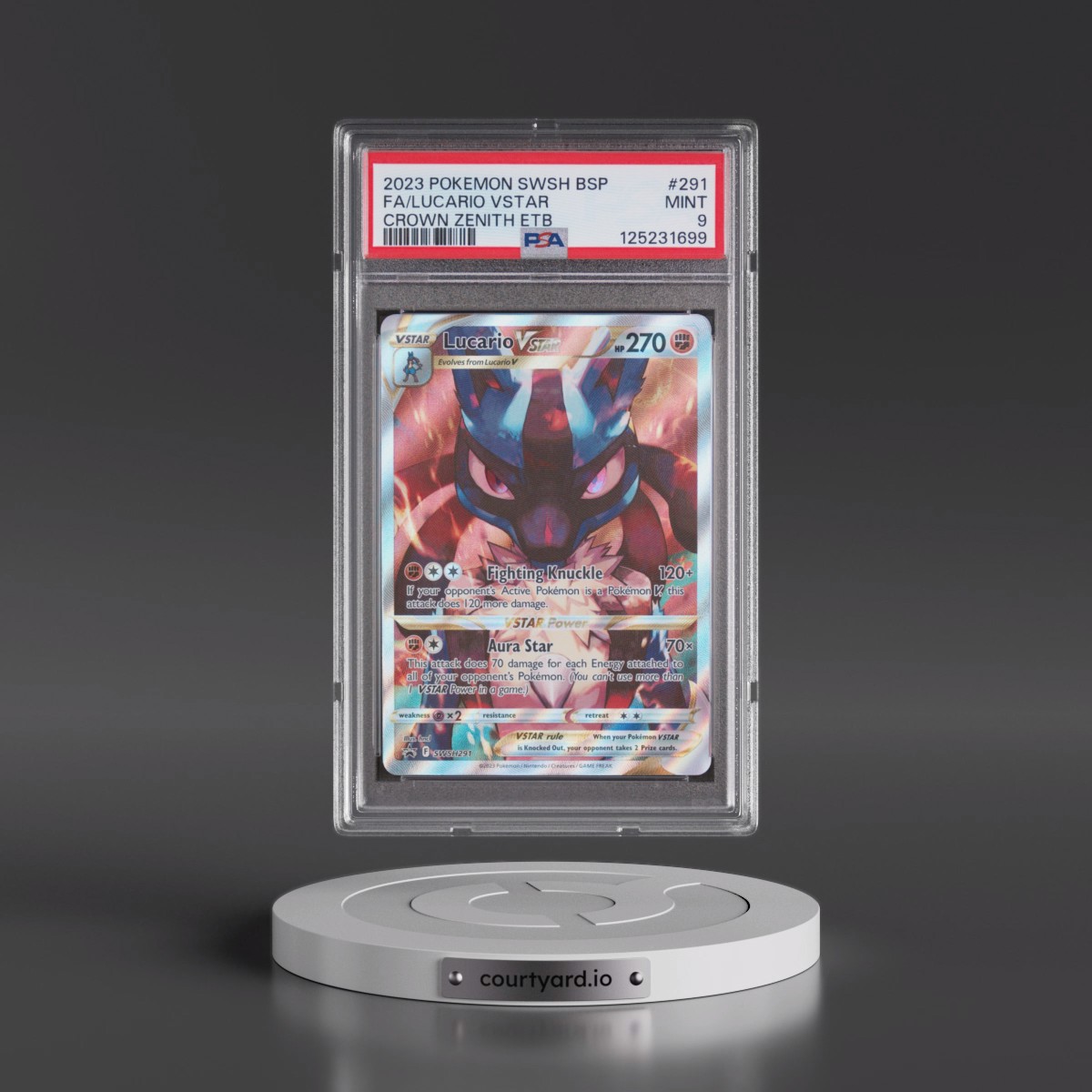 2023 Pokémon Swsh Black Star Promo Lucario Vstar - Full Art Crown Zenith Elite Trainer Box #291 PSA 9