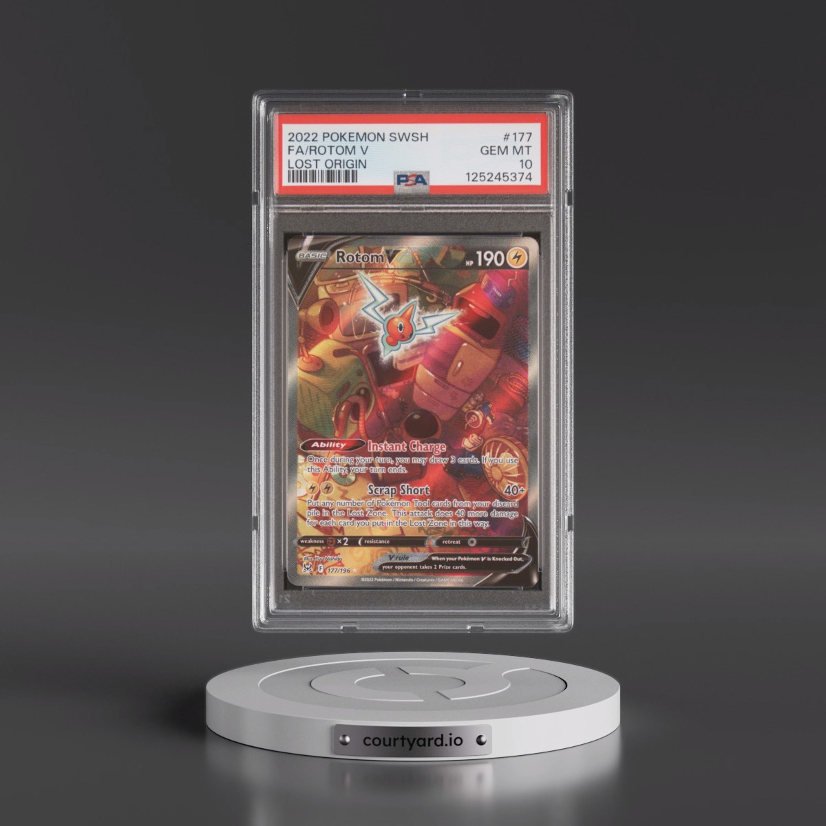 2022 Pokémon Sword & Shield Lost Origin #177 Rotom V - Holo Full Art (PSA 10 GEM MINT)