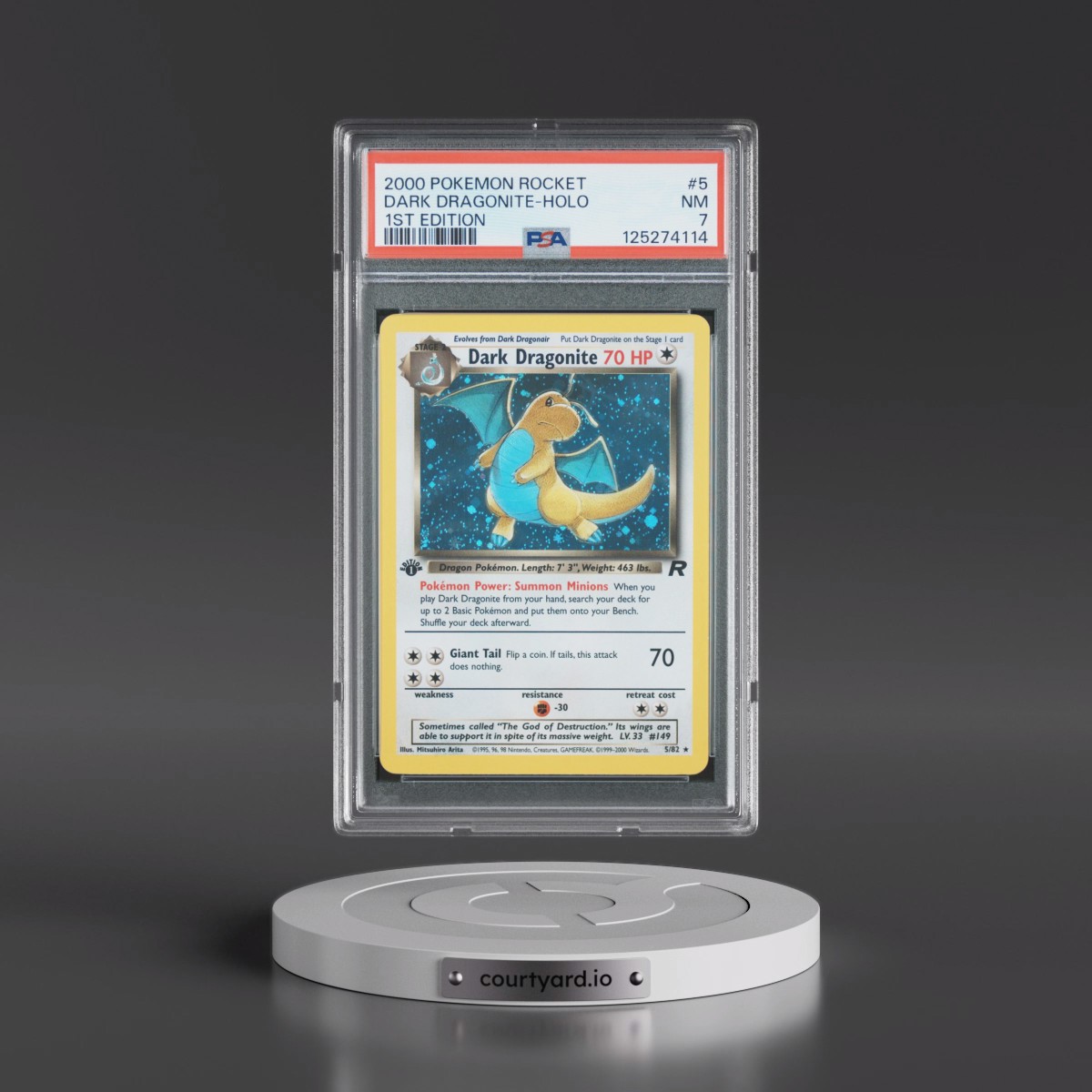 2000 Pokémon Rocket #5 Dark Dragonite - 1st Edition Holo (PSA 7 NM)