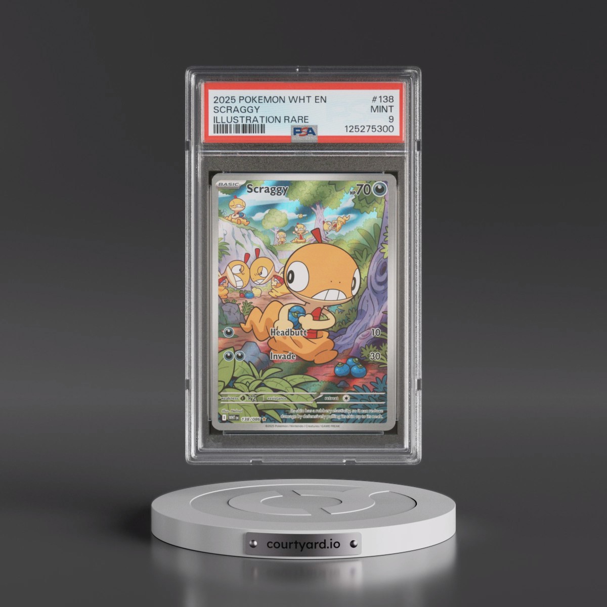 2025 Pokémon Wht EN-White Flare #138 Scraggy - Illustration Rare (PSA 9 MINT)