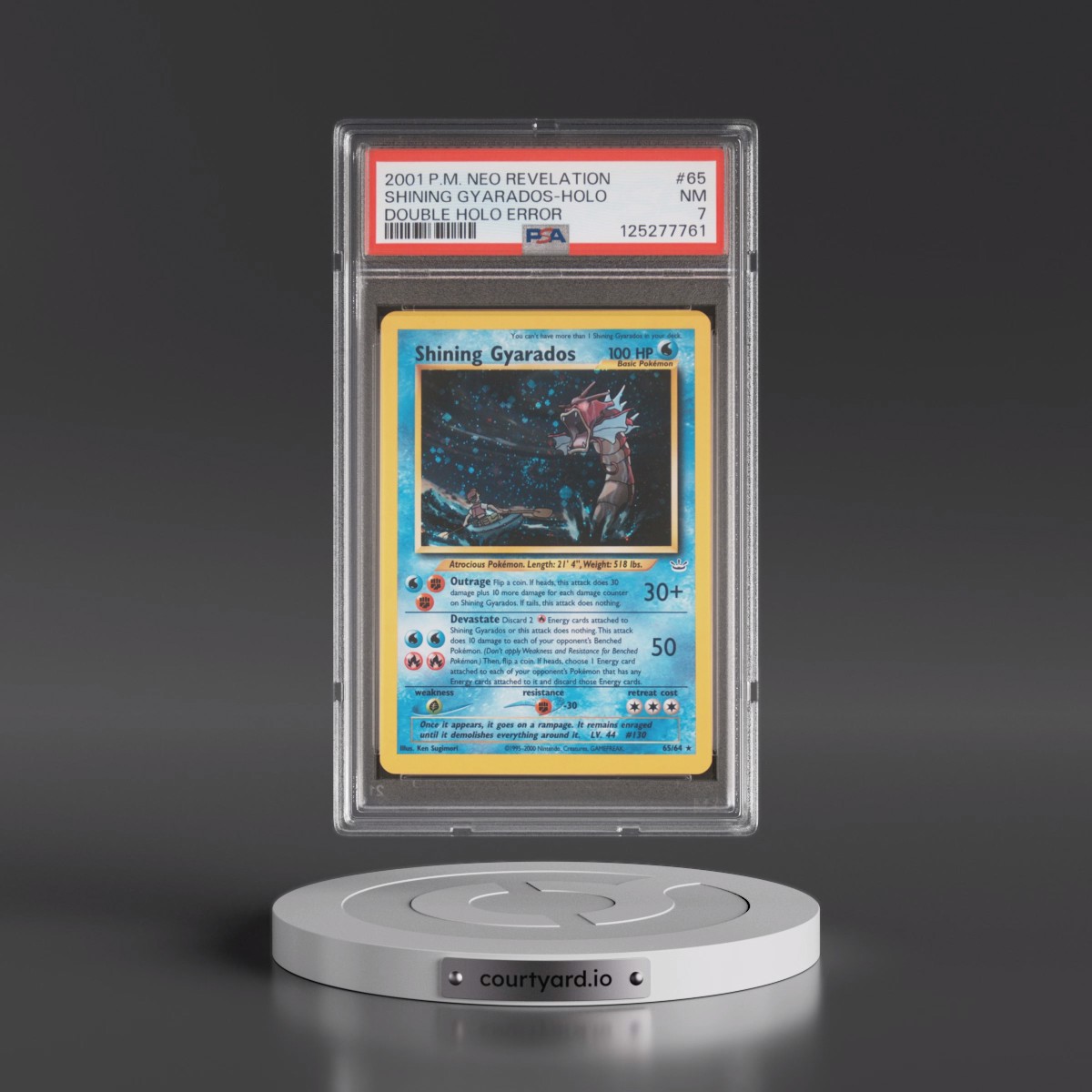 2001 Pokémon Neo Revelation #65 Shining Gyarados - Double Holo Error (PSA 7 NM)
