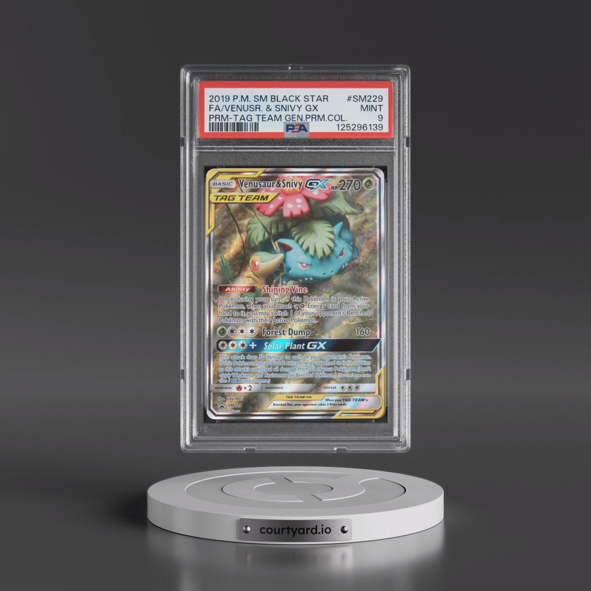 2019 Pokémon SM Black Star Promo #SM229 Venusaur & Snivy GX - Holo Full Art Tag Team Generations Premium Collection (PSA 9 MINT)