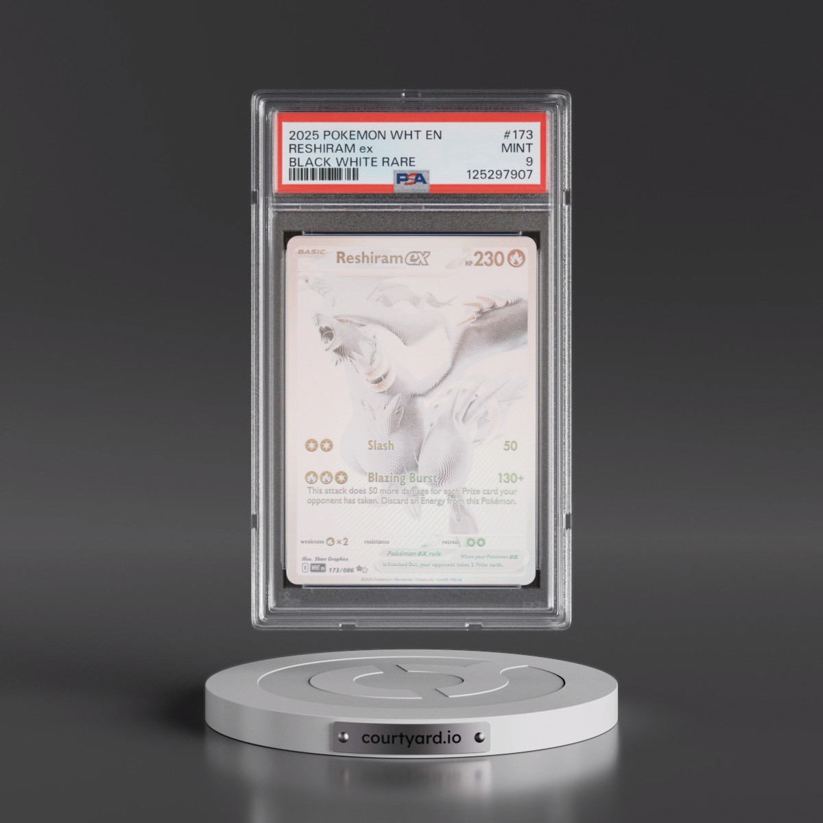 2025 Pokémon Wht EN-White Flare Reshiram EX - Holo Black White Rare #173 PSA 9