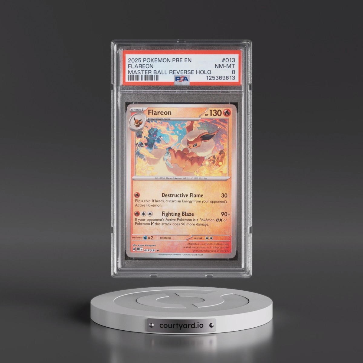 2025 Pokémon Pre EN-Prismatic Evolutions #013 Flareon - Reverse Holo Master Ball (PSA 8 NM-MT)