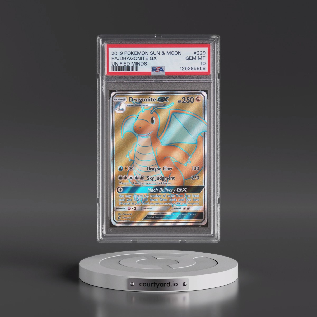 2019 Pokémon Sun & Moon Unified Minds #229 Dragonite GX - Holo Full Art (PSA 10 GEM MINT)