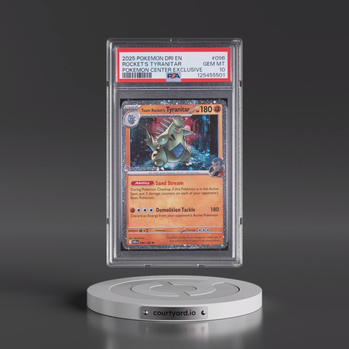 2025 Pokémon Dri EN-Destined Rivals #096 Team Rocket's Tyranitar - Pokemon Center Exclusive (PSA 10 GEM MINT)