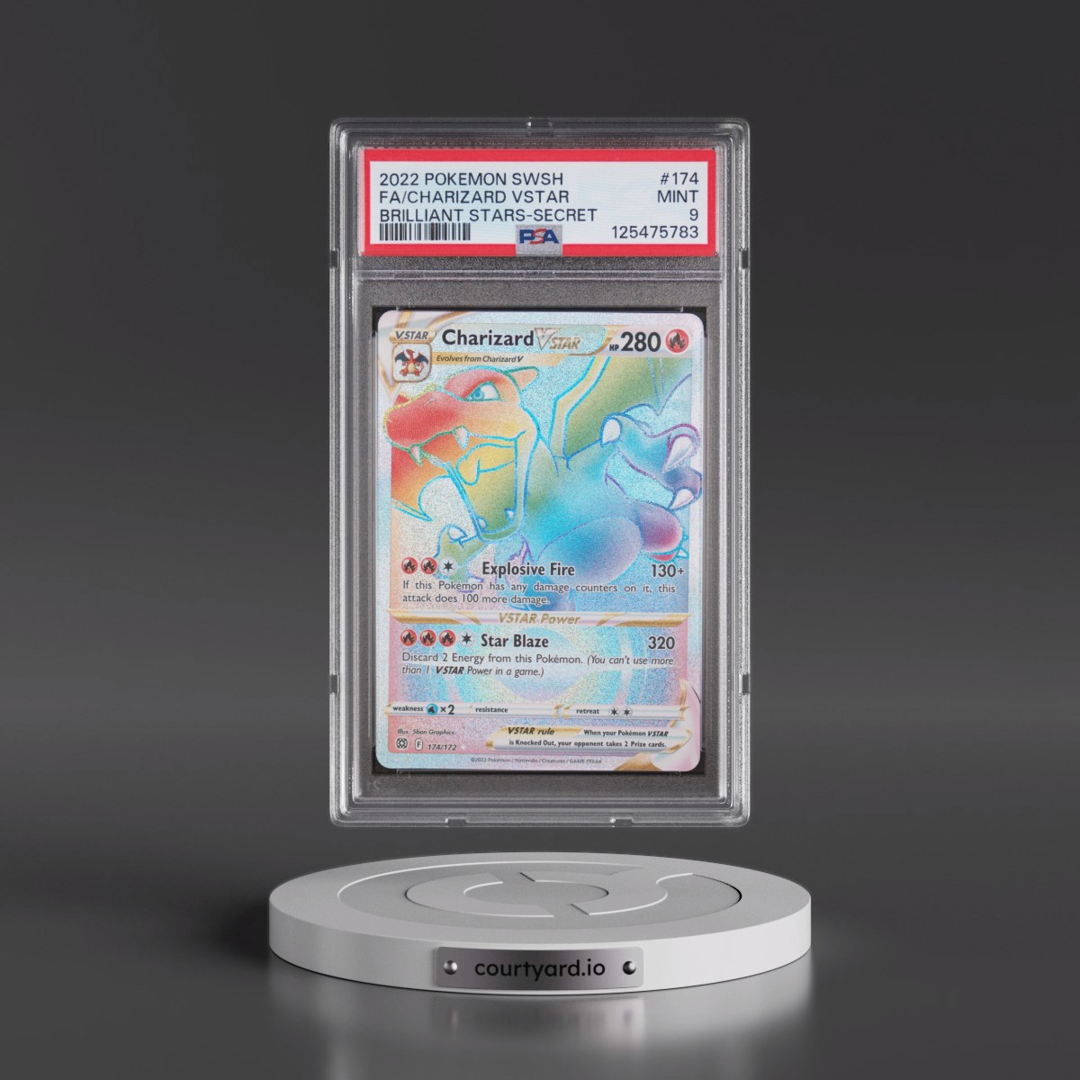 2022 Pokémon Sword & Shield Brilliant Stars #174 Charizard Vstar - Full Art Secret (PSA 9 MINT)