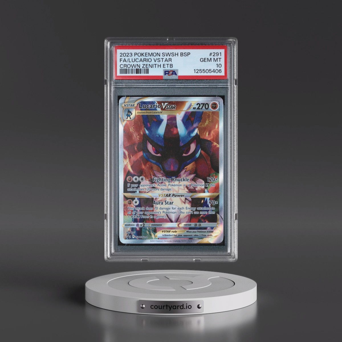 2023 Pokémon Swsh Black Star Promo #291 Lucario Vstar - Full Art Crown Zenith Elite Trainer Box (PSA 10 GEM MINT)