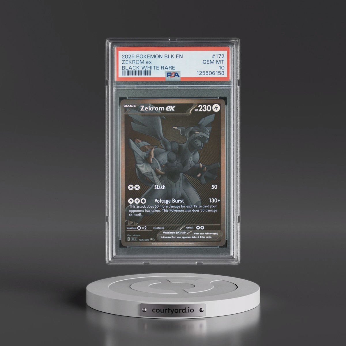 2025 Pokémon Blk EN-Black Bolt #172 Zekrom EX - Holo Black White Rare (PSA 10 GEM MINT)