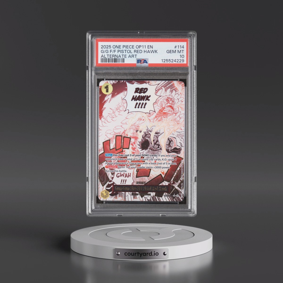 2025 One Piece OP11-A Fist of Divine Speed #114 Gum-Gum Fire-Fist Pistol Red Hawk - Alternate Art (PSA 10 GEM MINT)
