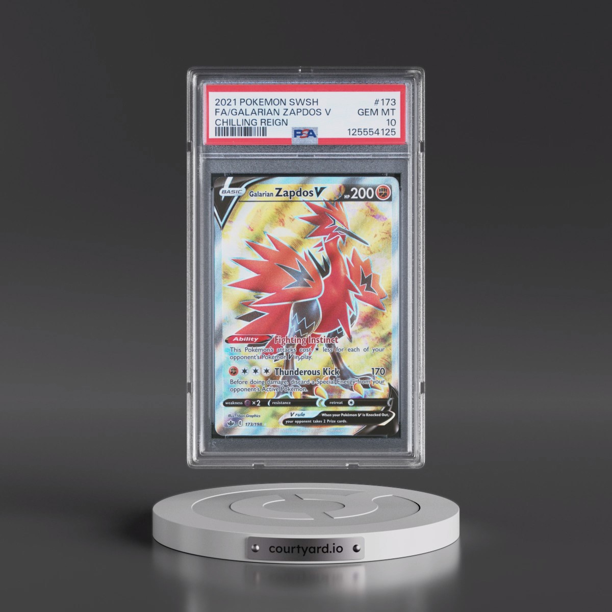 2021 Pokémon Sword & Shield Chilling Reign #173 Galarian Zapdos V - Holo Full Art (PSA 10 GEM MINT)