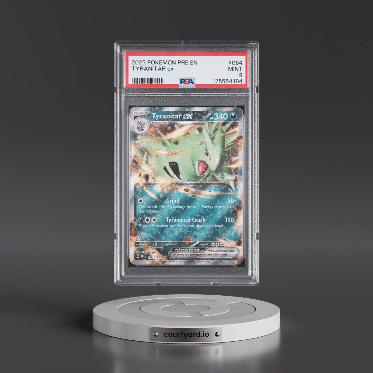 2025 Pokémon Pre EN-Prismatic Evolutions #064 Tyranitar EX - Holo (PSA 9 MINT)