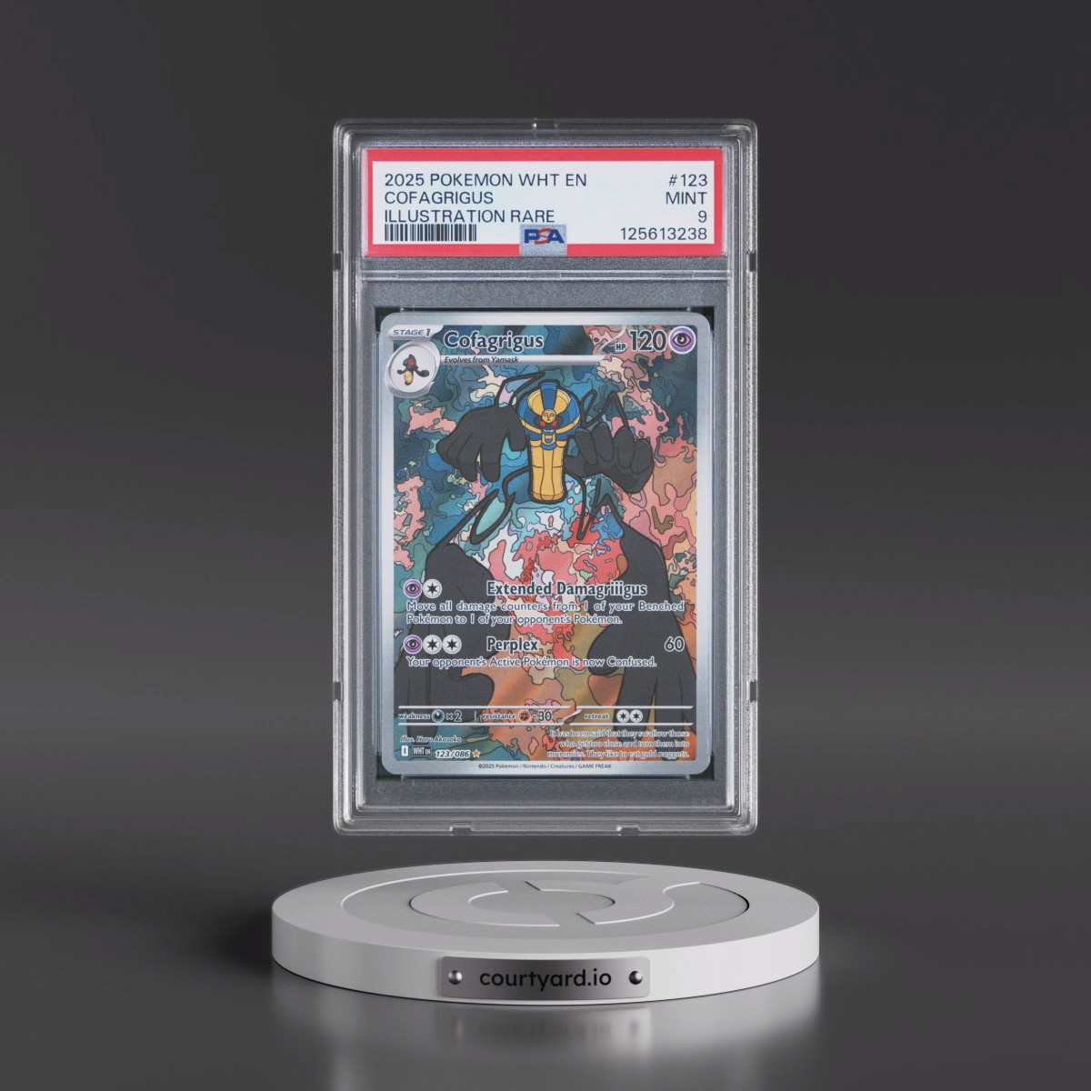 2025 Pokémon Wht EN-White Flare #123 Cofagrigus - Illustration Rare (PSA 9 MINT)
