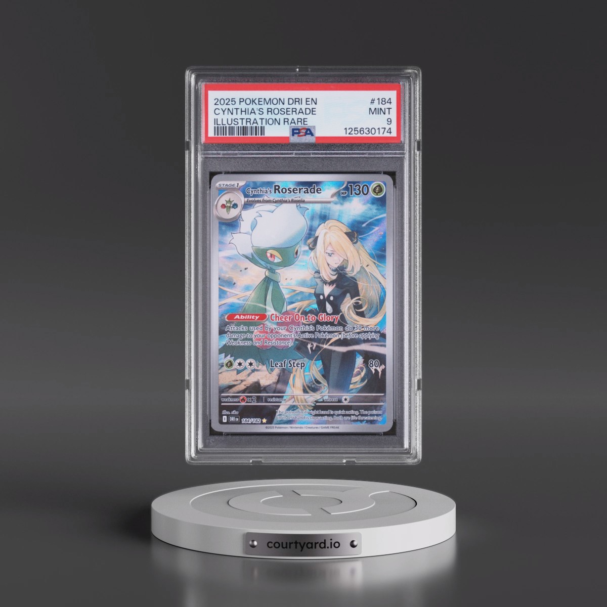 2025 Pokémon Dri EN-Destined Rivals #184 Cynthia's Roserade - Illustration Rare (PSA 9 MINT)