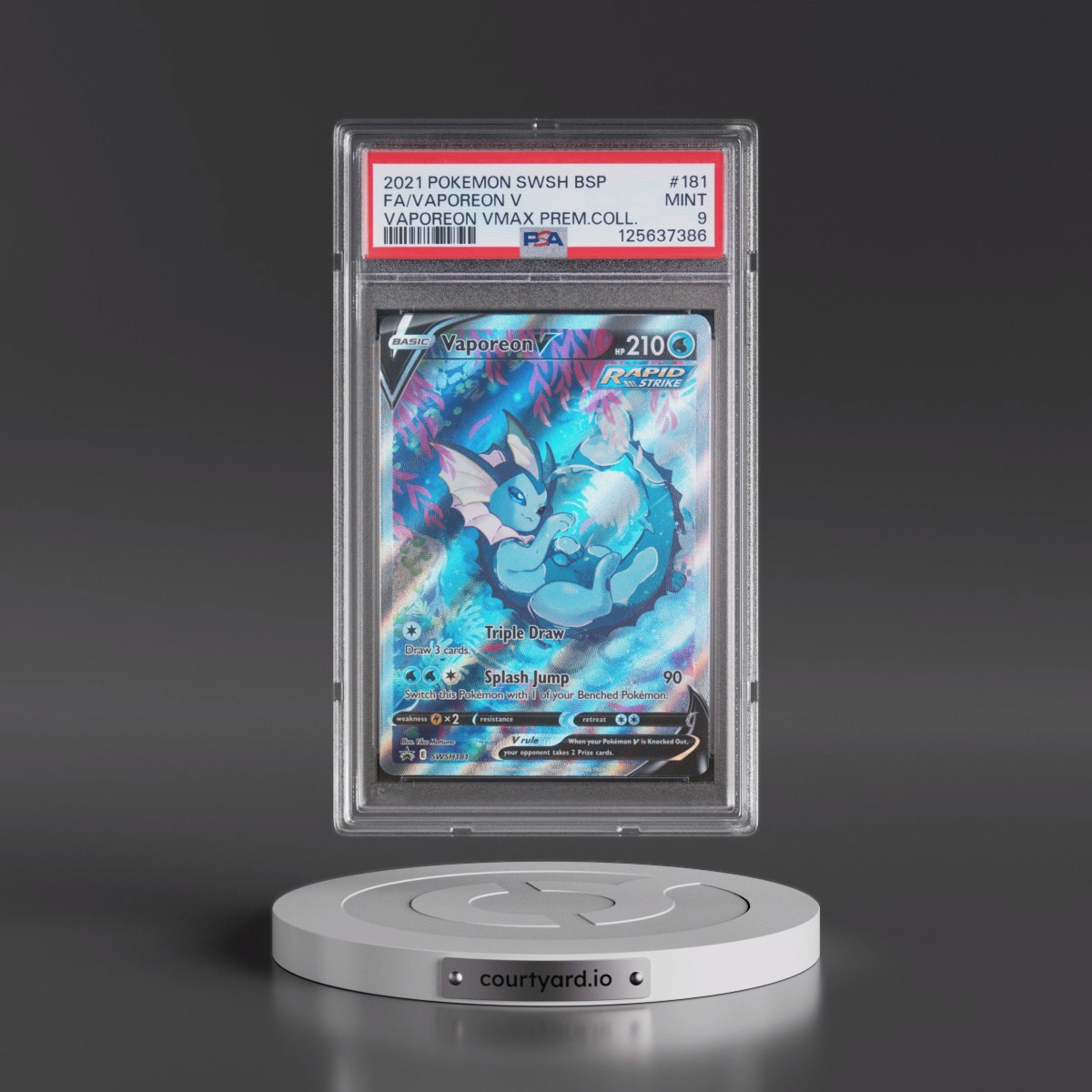 2021 Pokémon Swsh Black Star Promo #181 Vaporeon V - Holo Full Art Vaporeon Vmax Premium Collection (PSA 9 MINT)