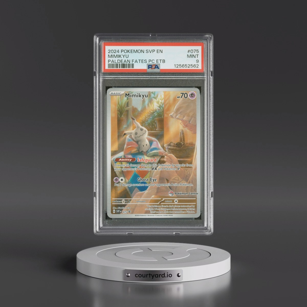 2024 Pokémon Svp EN-SV Black Star Promo #075 Mimikyu - Paldean Fates Pokemon Center Elite Trainer Box (PSA 9 MINT)