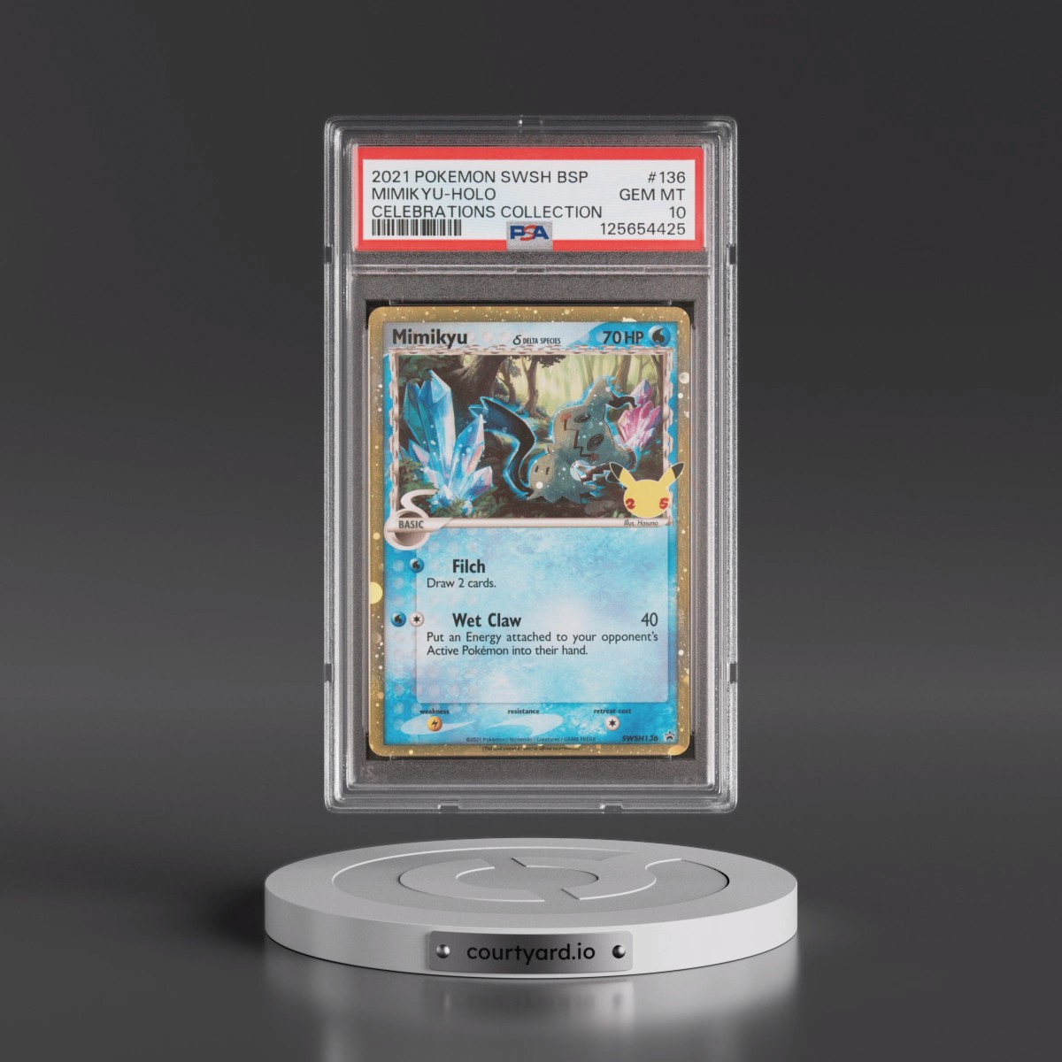 2021 Pokémon Swsh Black Star Promo #136 Mimikyu - Holo Celebrations Collection (PSA 10 GEM MINT)