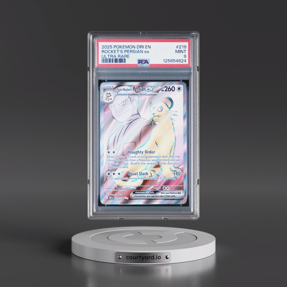 2025 Pokémon Dri EN-Destined Rivals #219 Team Rocket's Persian EX - Holo Ultra Rare (PSA 9 MINT)