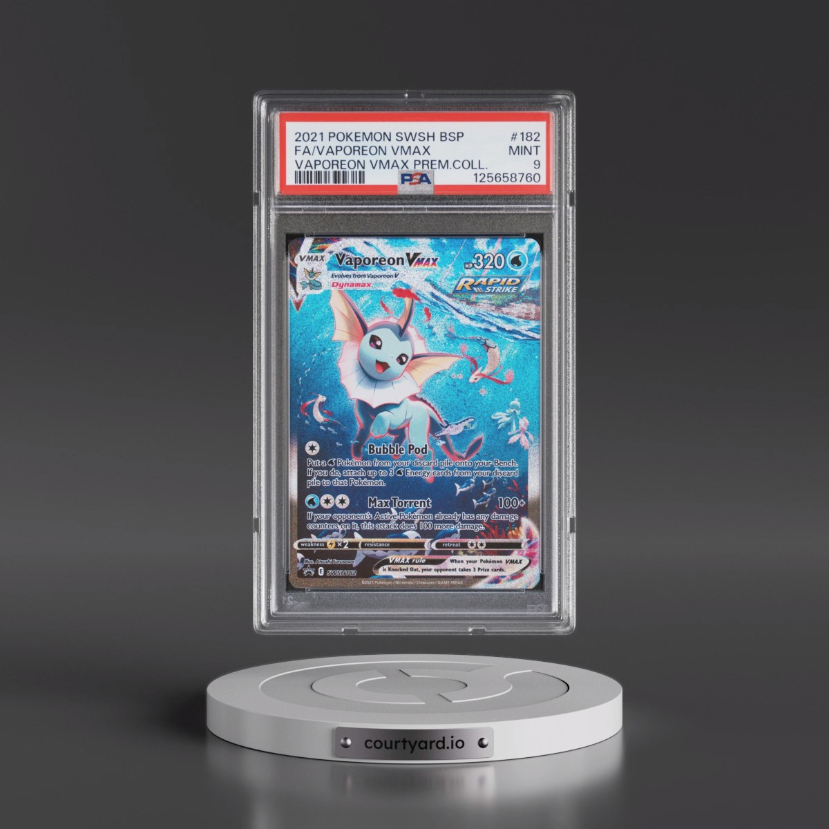 2021 Pokémon Swsh Black Star Promo #182 Vaporeon Vmax - Full Art Vaporeon Vmax Premium Collection (PSA 9 MINT)