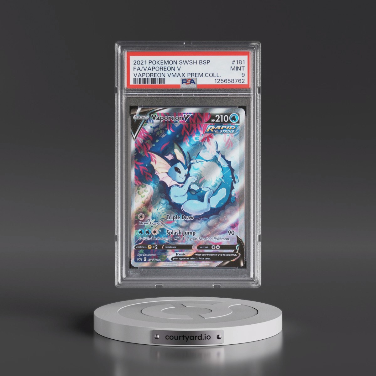 2021 Pokémon Swsh Black Star Promo #181 Vaporeon V - Holo Full Art Vaporeon Vmax Premium Collection (PSA 9 MINT)