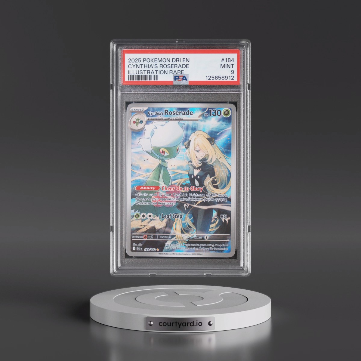 2025 Pokémon Dri EN-Destined Rivals #184 Cynthia's Roserade - Illustration Rare (PSA 9 MINT)