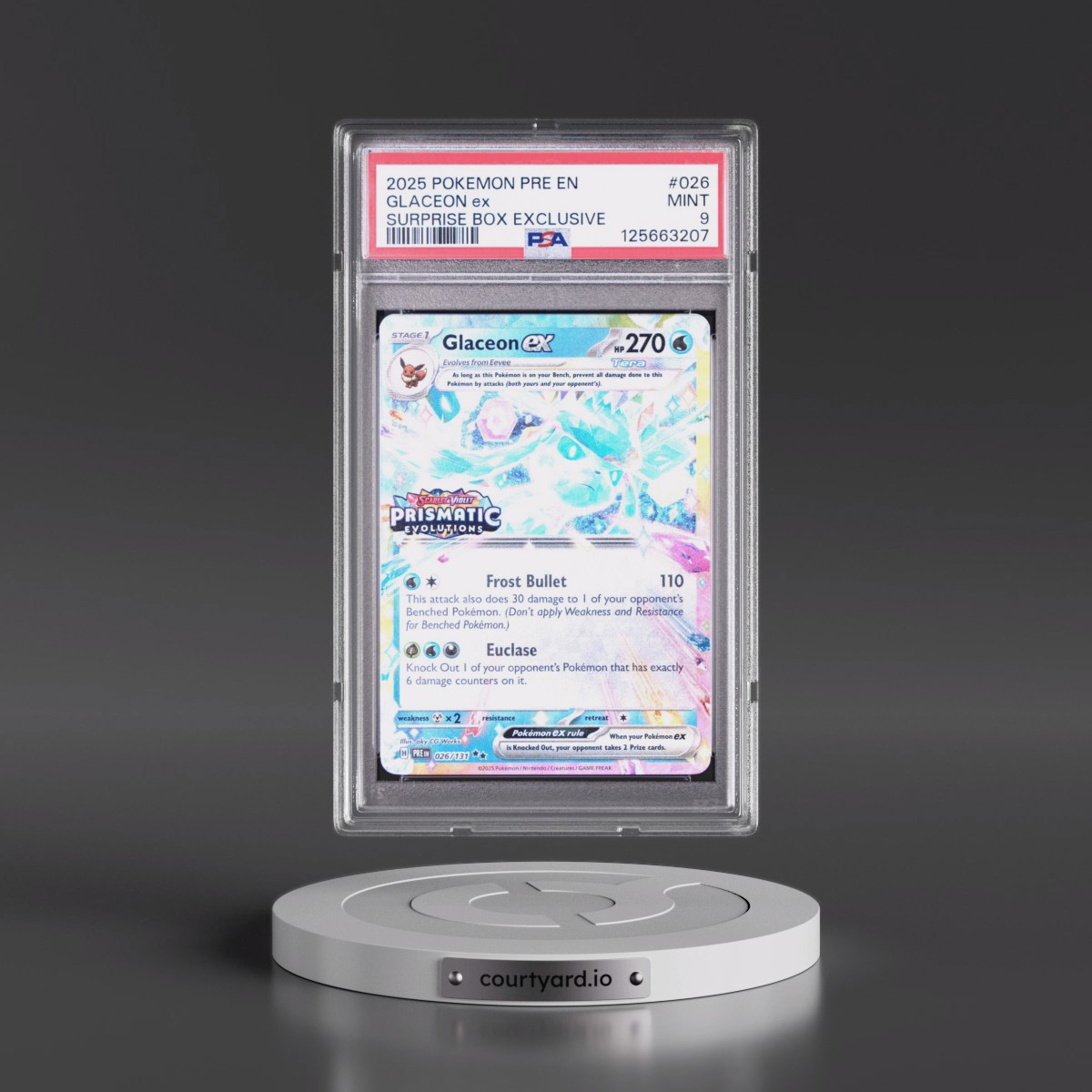 2025 Pokémon Pre EN-Prismatic Evolutions #026 Glaceon EX - Holo Surprise Box Exclusive (PSA 9 MINT)