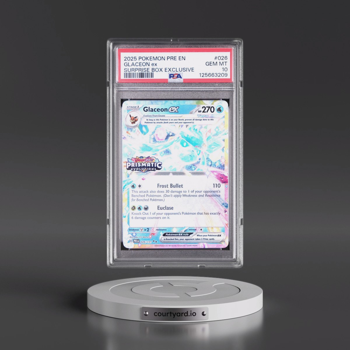 2025 Pokémon Pre EN-Prismatic Evolutions #026 Glaceon EX - Holo Surprise Box Exclusive (PSA 10 GEM MINT)