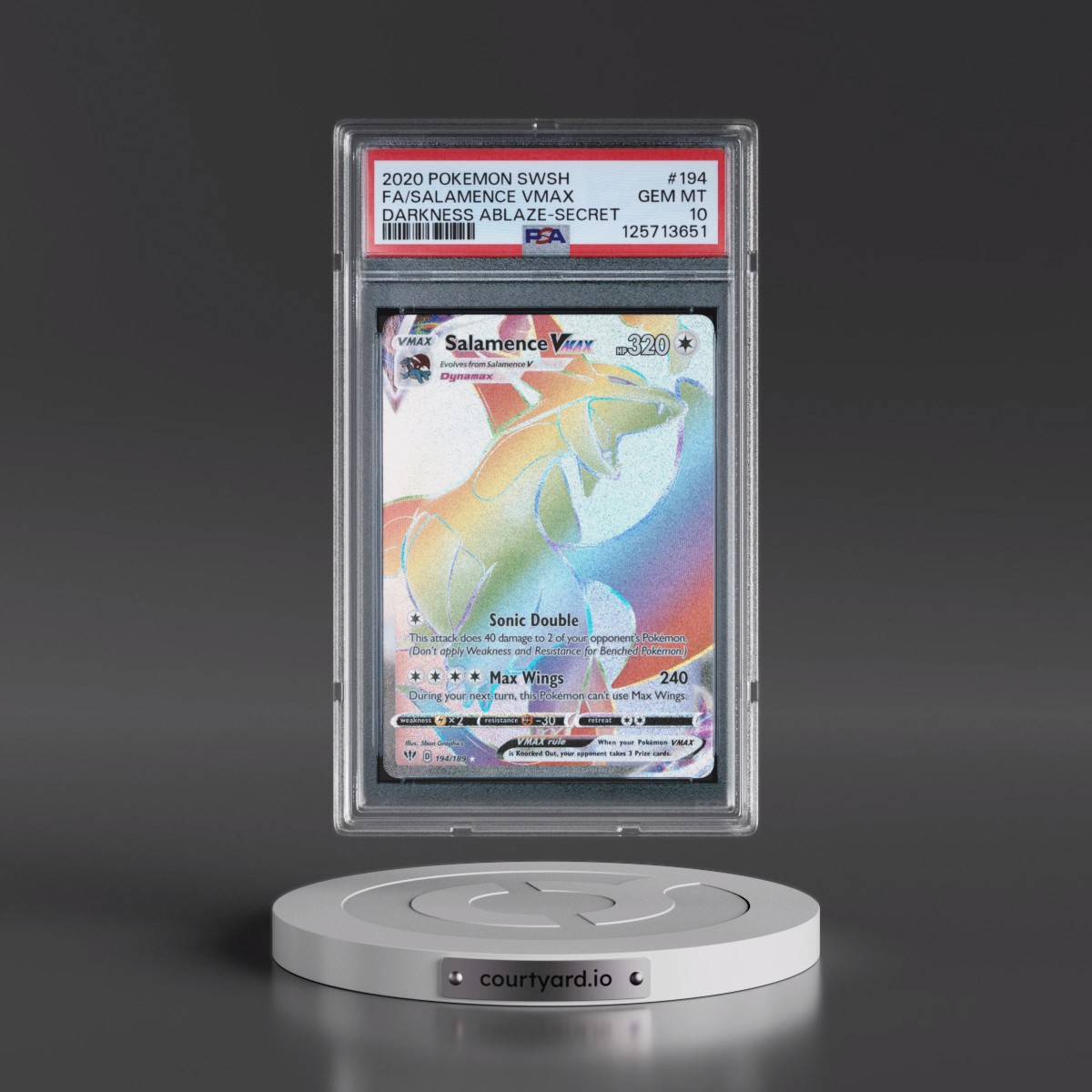 2020 Pokémon Sword & Shield Darkness Ablaze #194 Salamence Vmax - Full Art Secret (PSA 10 GEM MINT)