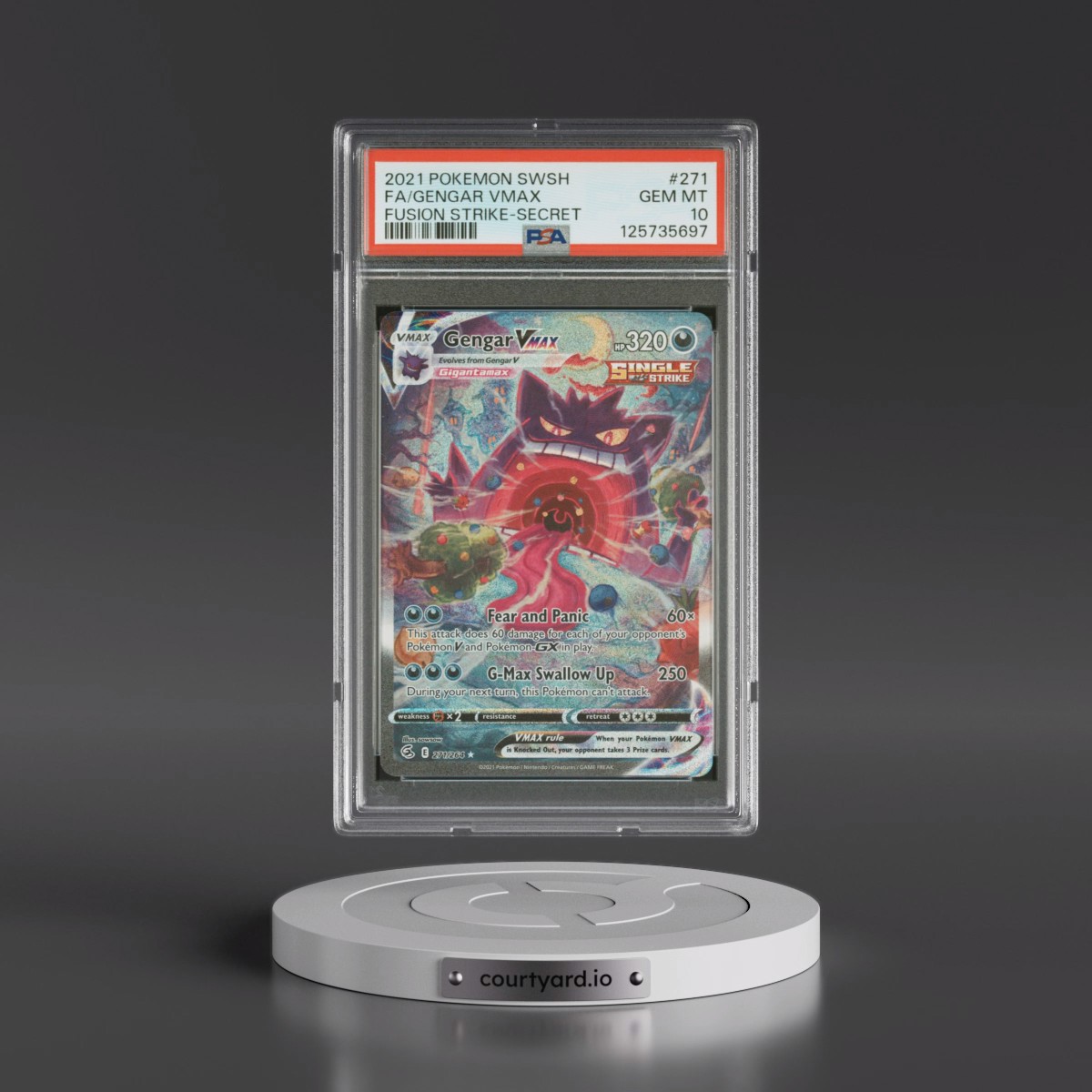 2021 Pokémon Sword & Shield Fusion Strike #271 Gengar Vmax - Full Art Secret (PSA 10 GEM MINT)