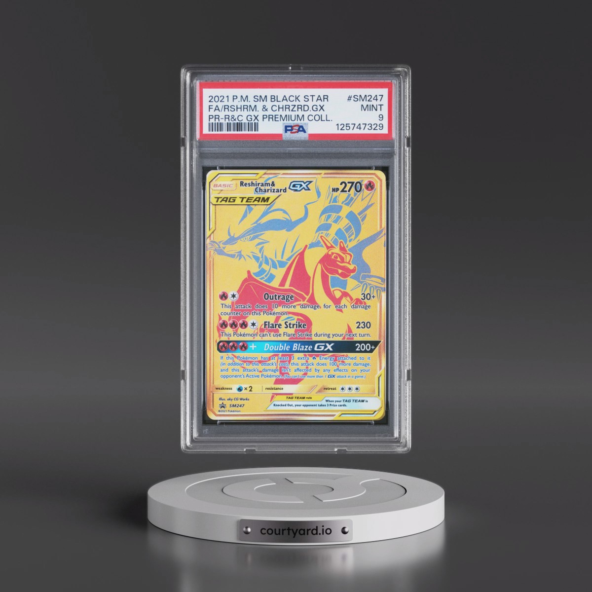 2021 Pokémon SM Black Star Promo #SM247 Reshiram & Charizard GX - Holo Full Art Reshiram & Charizard GX Premium Collection (PSA 9 MINT)