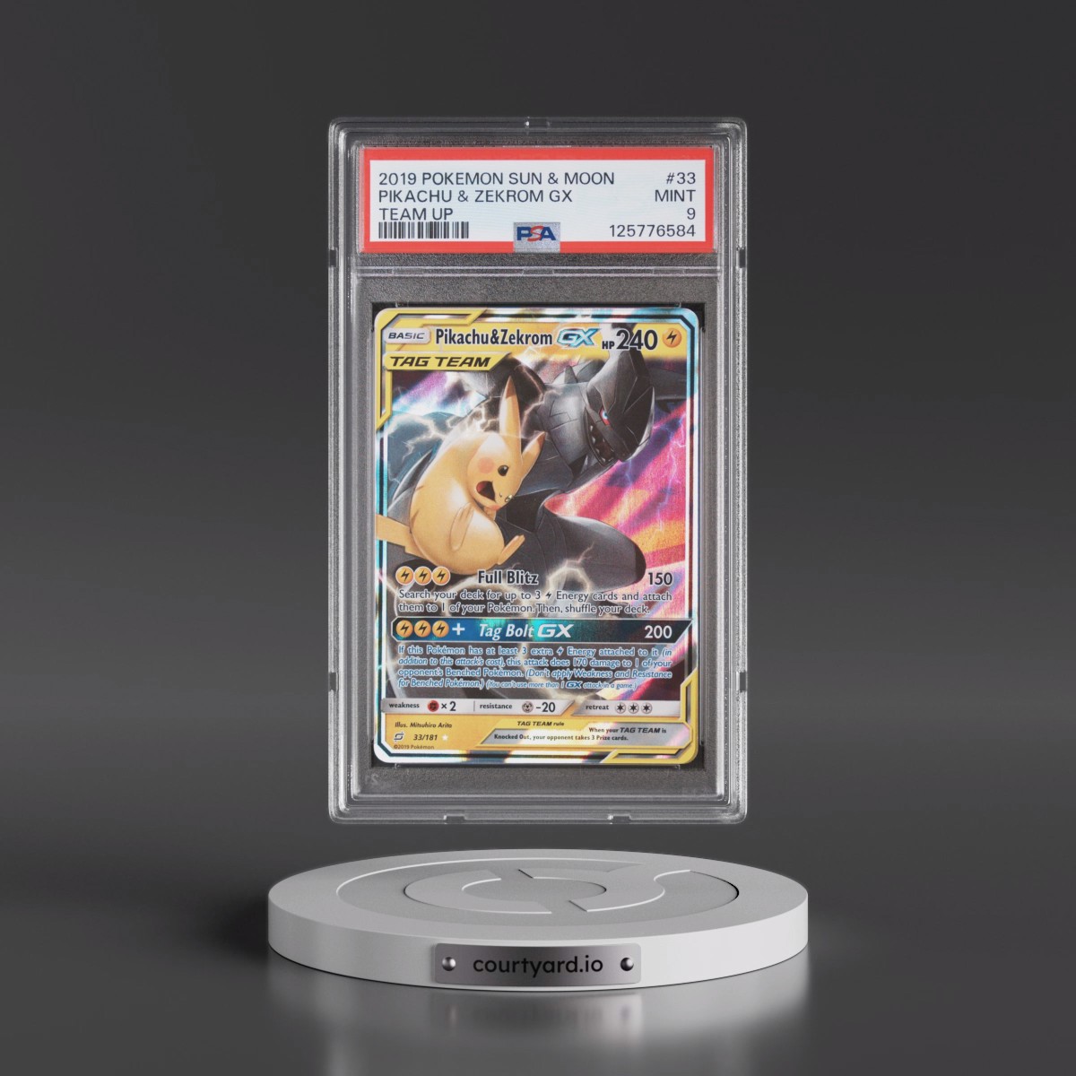 2019 Pokémon Sun & Moon Team Up #33 Pikachu & Zekrom GX - Holo (PSA 9 MINT)