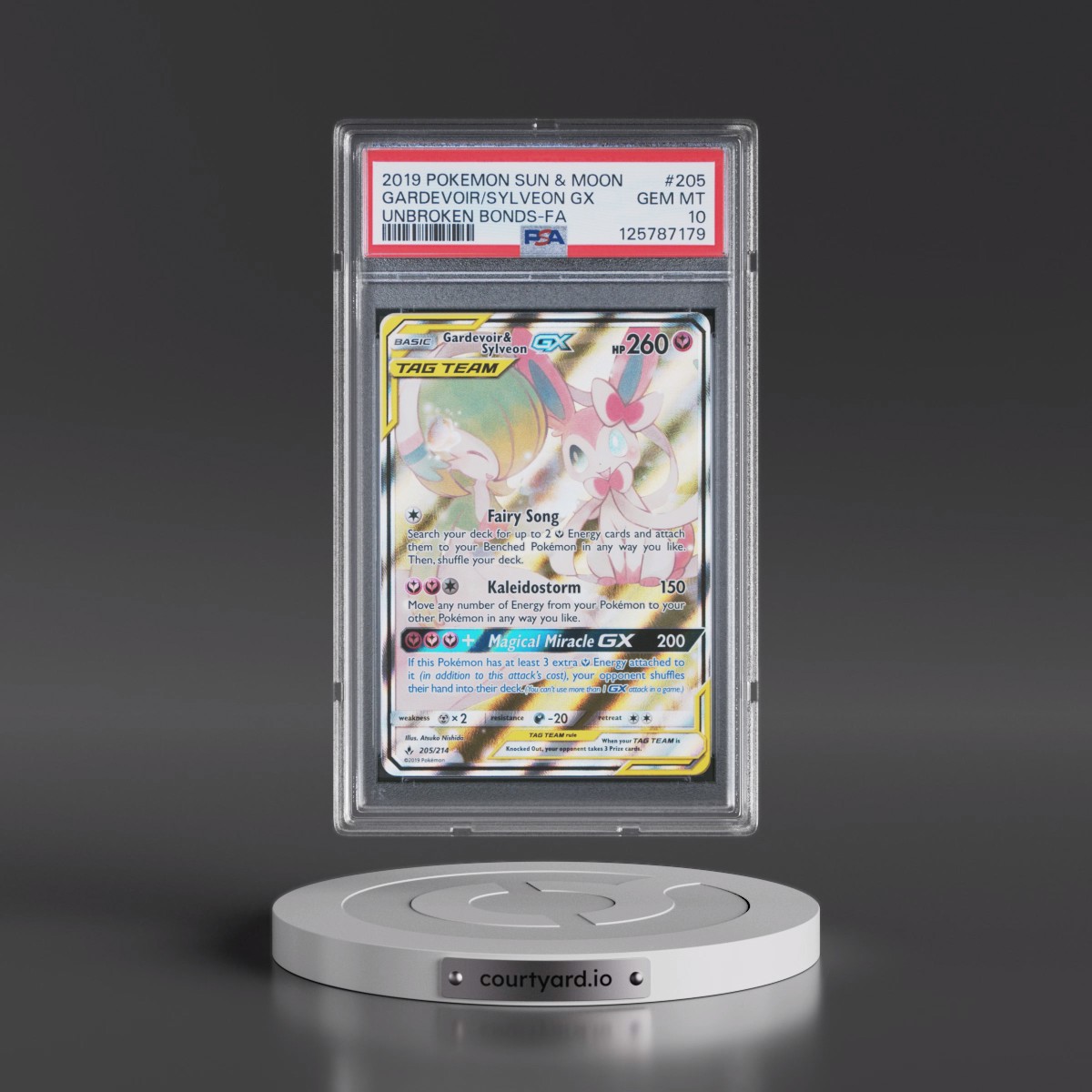 2019 Pokémon Sun & Moon Unbroken Bonds #205 Gardevoir & Sylveon GX - Holo Full Art (PSA 10 GEM MINT)