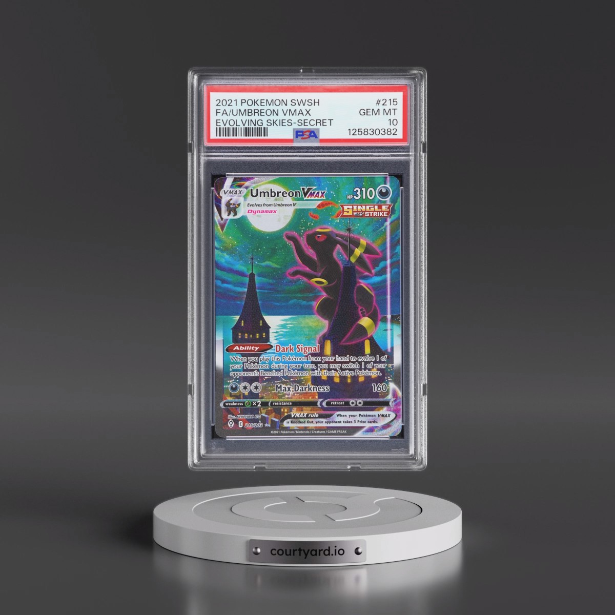 2021 Pokémon Sword & Shield Evolving Skies #215 Umbreon Vmax - Full Art Secret (PSA 10 GEM MINT)