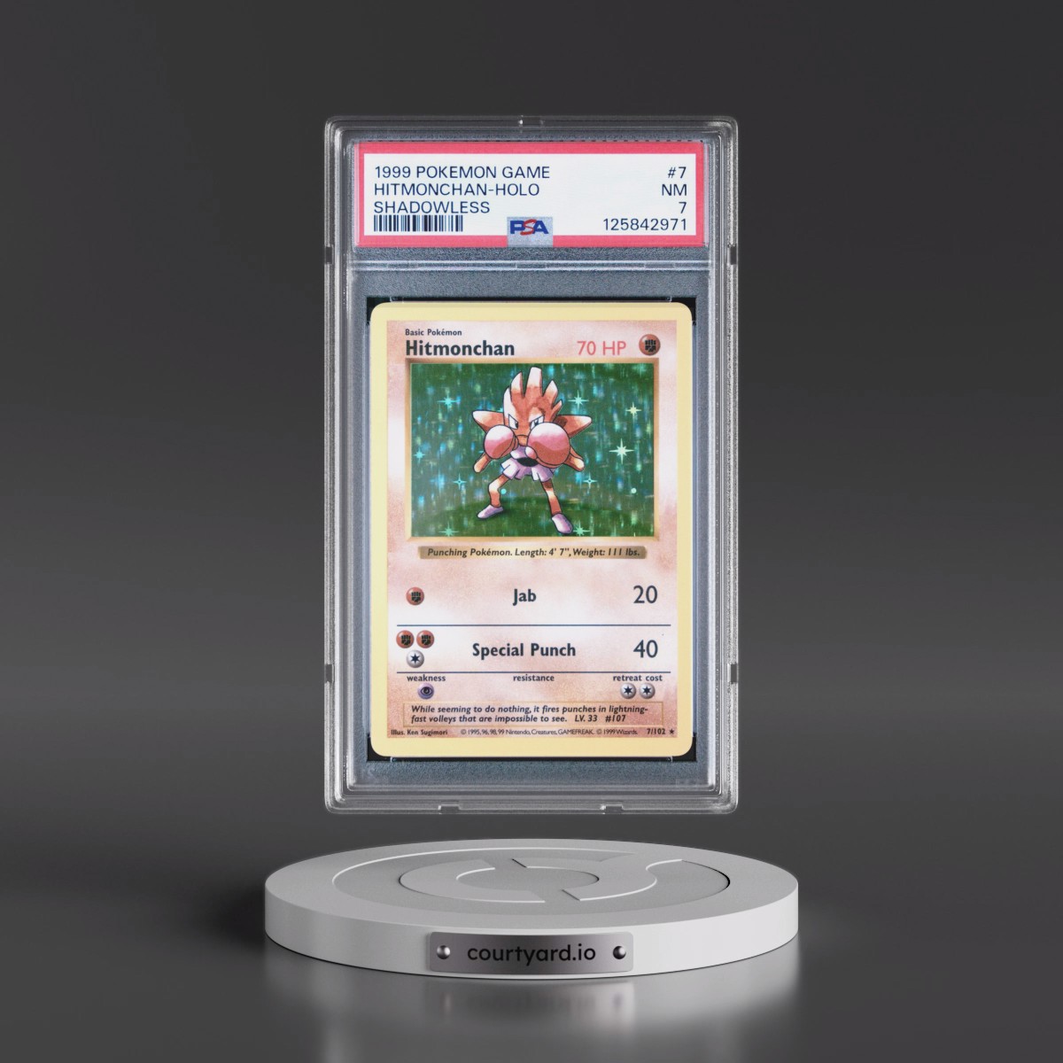 1999 Pokémon Game #7 Hitmonchan - Holo Shadowless (PSA 7 NM)
