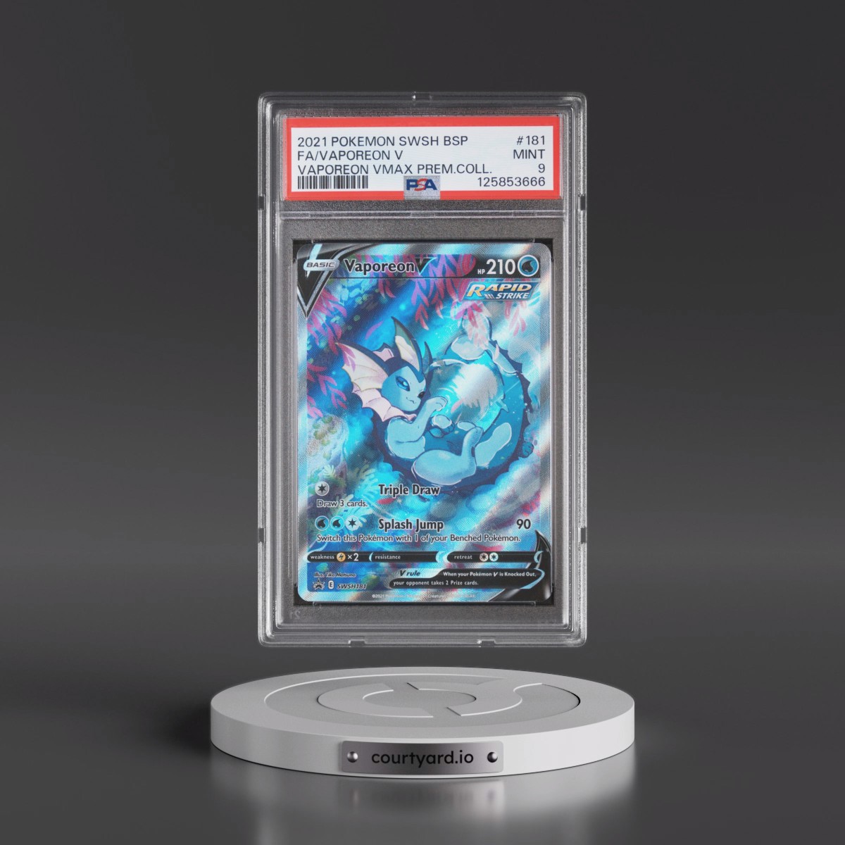 2021 Pokémon Swsh Black Star Promo #181 Vaporeon V - Holo Full Art Vaporeon Vmax Premium Collection (PSA 9 MINT)
