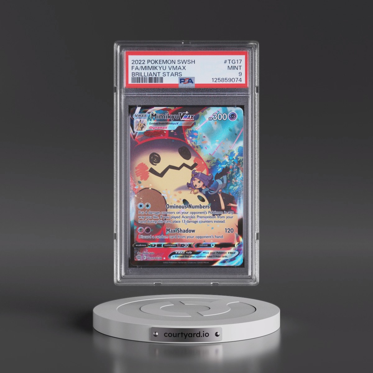 2022 Pokémon Sword & Shield Brilliant Stars #TG17 Mimikyu Vmax - Full Art (PSA 9 MINT)