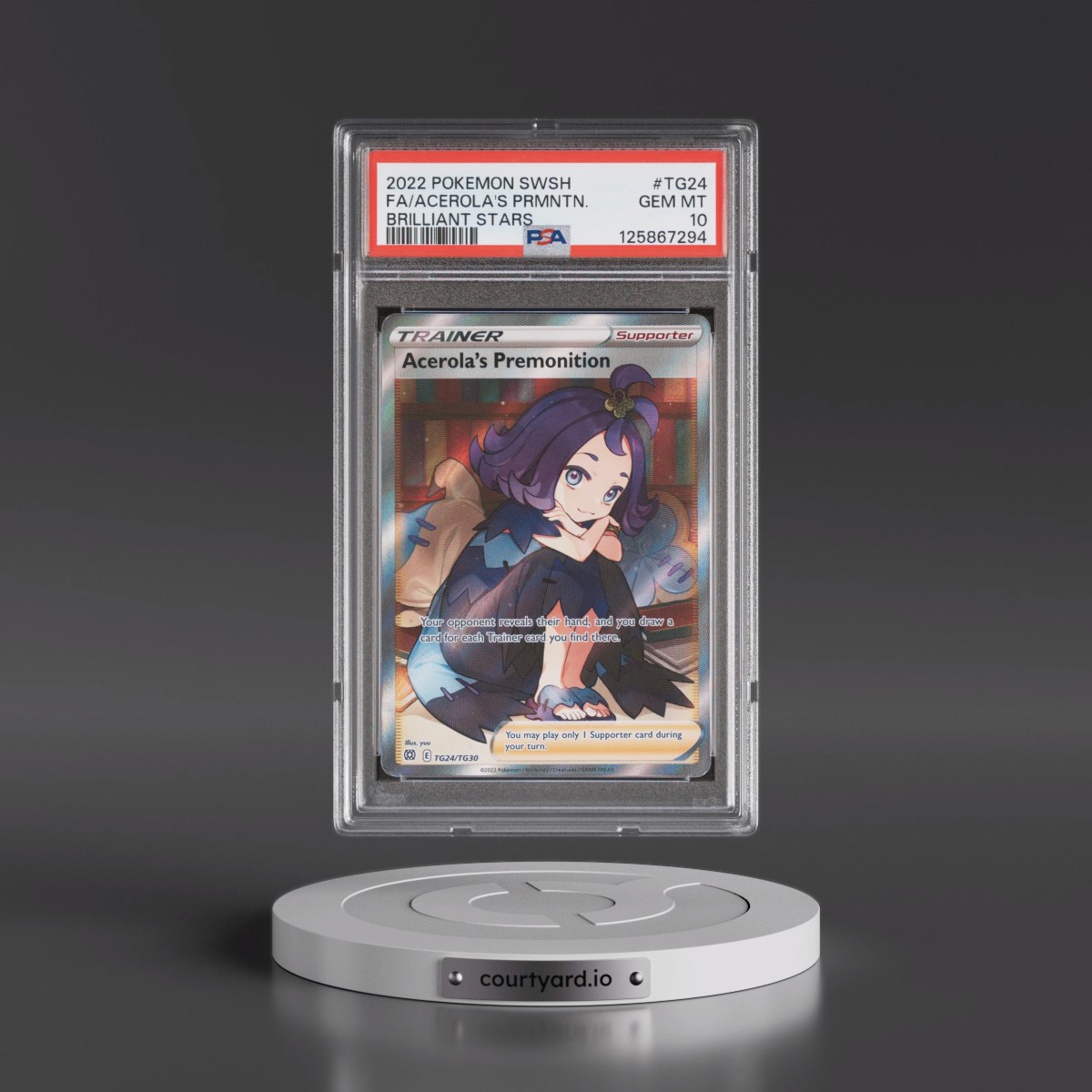 2022 Pokémon Sword & Shield Brilliant Stars #TG24 Acerola's Premonition - Full Art (PSA 10 GEM MINT)