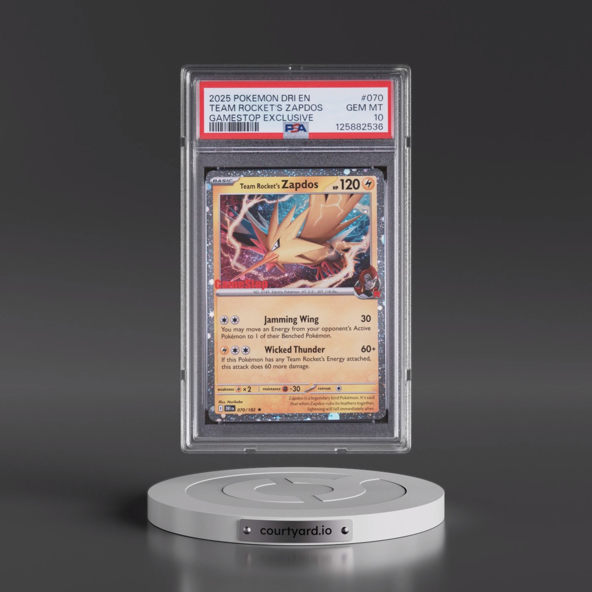2025 Pokémon Dri EN-Destined Rivals #070 Team Rocket's Zapdos - Gamestop Exclusive (PSA 10 GEM MINT)
