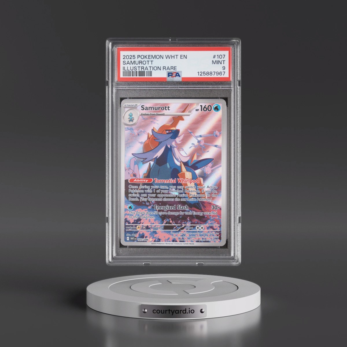 2025 Pokémon Wht EN-White Flare #107 Samurott - Illustration Rare (PSA 9 MINT)