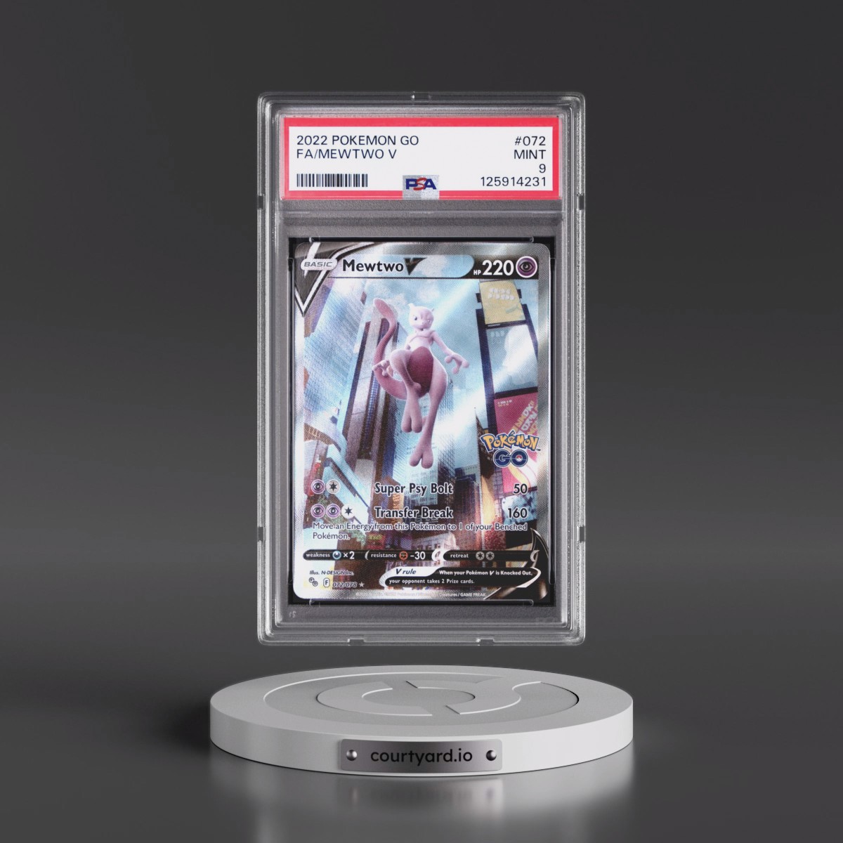 2022 Pokémon Go #072 Mewtwo V - Holo Full Art (PSA 9 MINT)