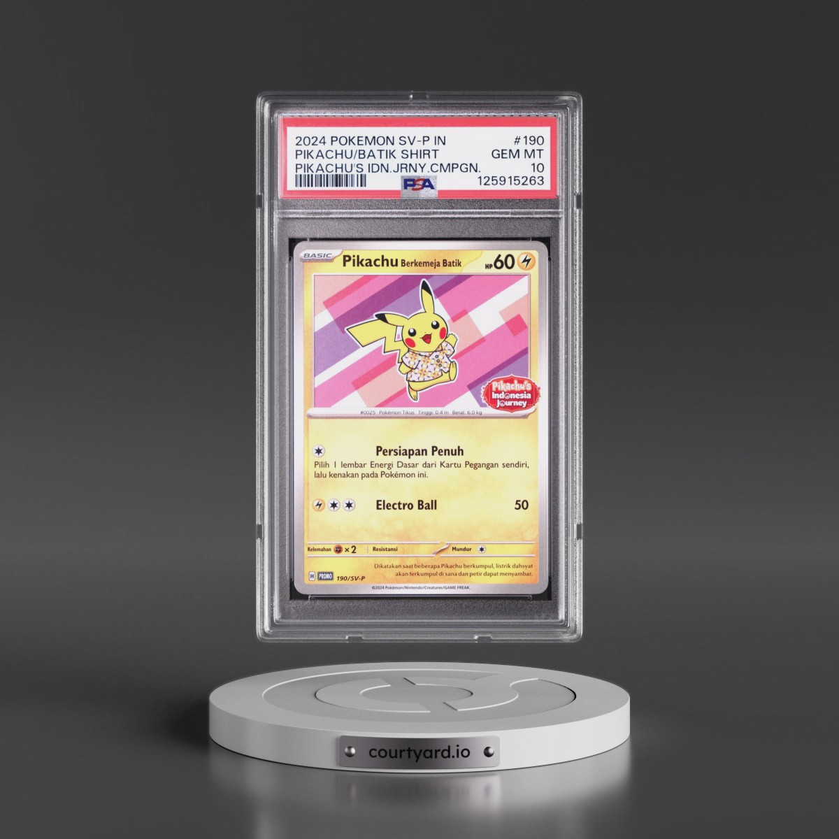 2024 Pokémon SV-P Promo #190 Pikachu in Batik Shirt - Pikachu's Indonesia Journey Campaign (PSA 10 GEM MINT)