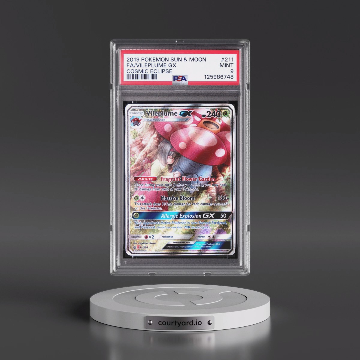 2019 Pokémon Sun & Moon Cosmic Eclipse #211 Vileplume GX - Holo Full Art (PSA 9 MINT)