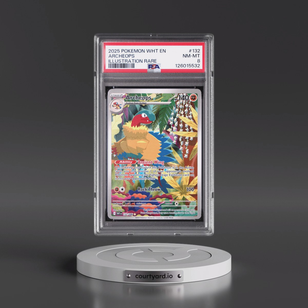 2025 Pokémon Wht EN-White Flare #132 Archeops - Illustration Rare (PSA 8 NM-MT)