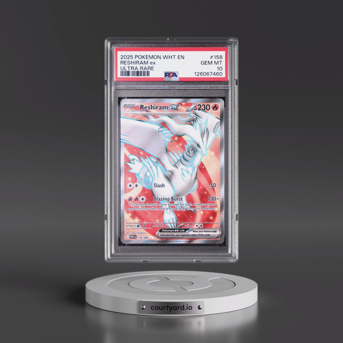 2025 Pokémon Wht EN-White Flare #158 Reshiram EX - Holo Ultra Rare (PSA 10 GEM MINT)